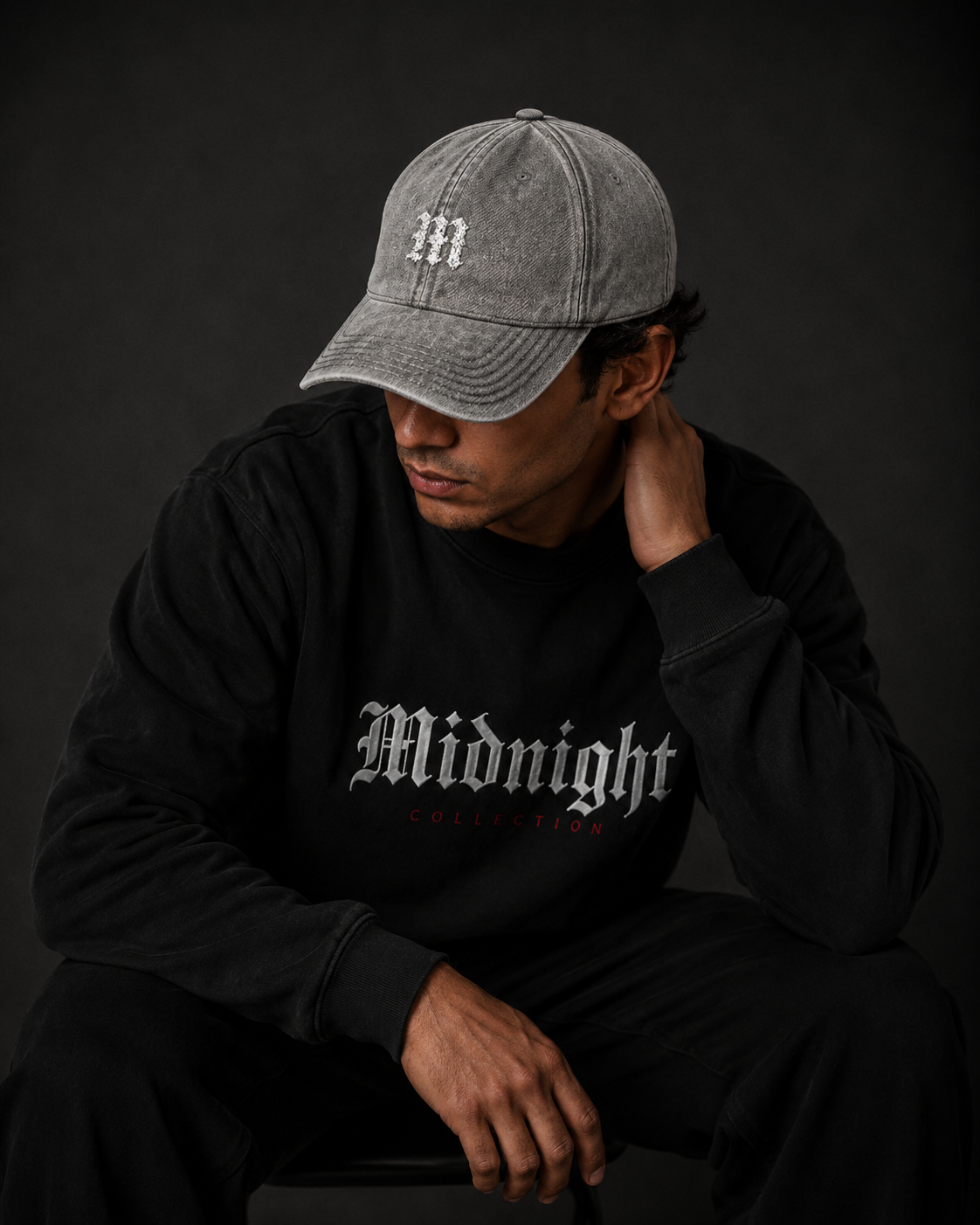 MIDNIGHT Vintage Washed Embroidered Cap – Cotton Streetwear Hat
