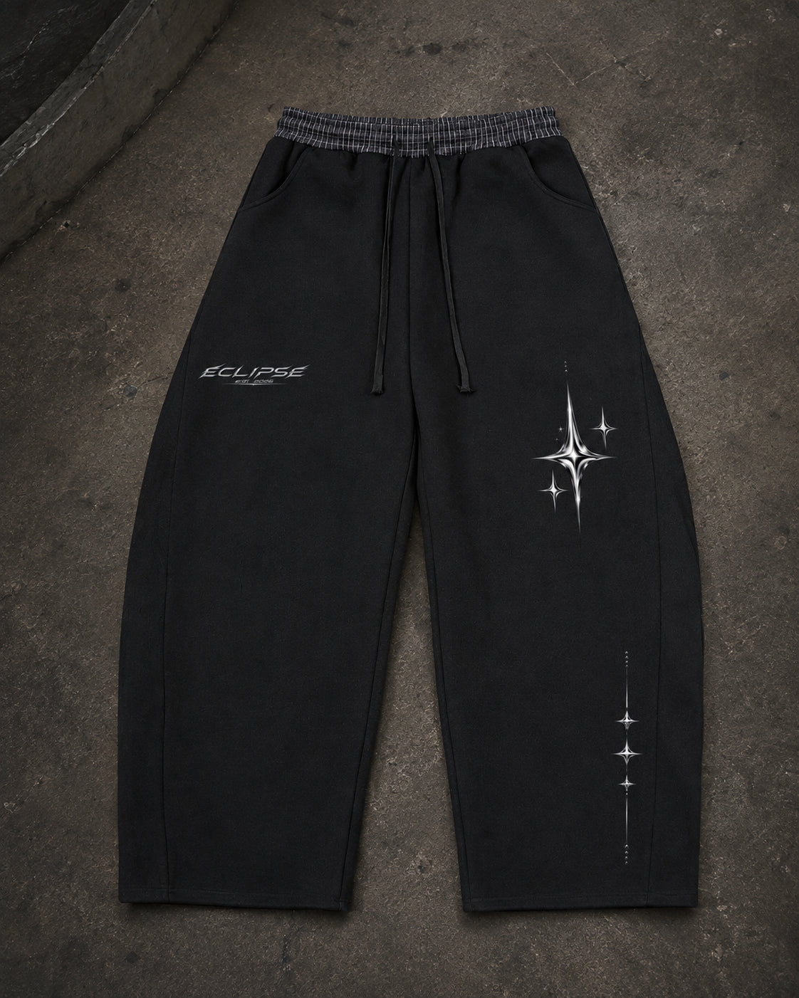 ECLIPSE Plaid-Waist Barrel Joggers – Baggy Streetwear Sweatpants
