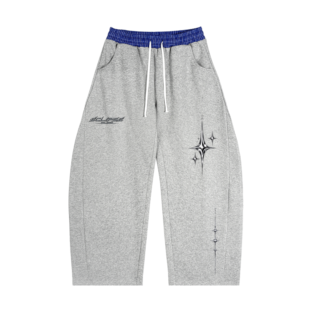 ECLIPSE Plaid-Waist Barrel Joggers – Baggy Streetwear Sweatpants